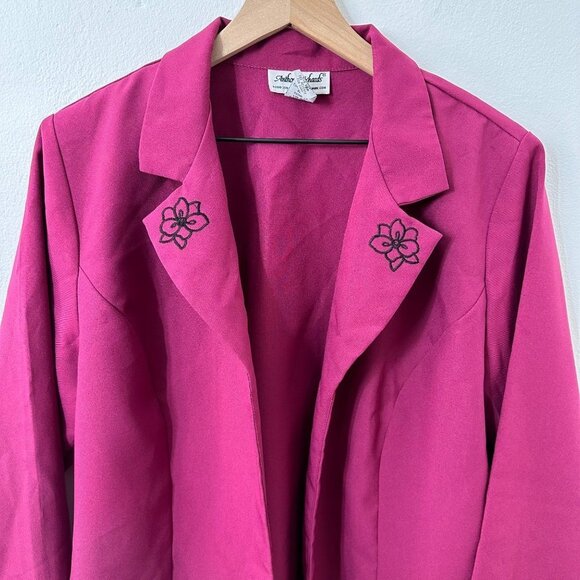 Anthony Richards Purple Open Front Floral Embroidery Hem Blazer Women Size 18P - Picture 2 of 9